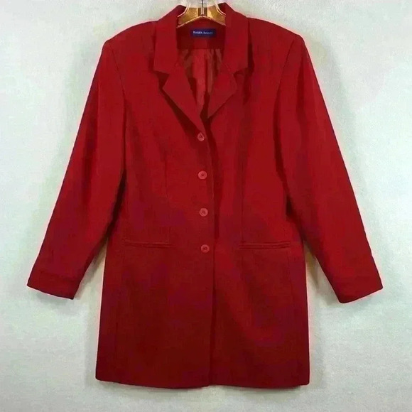 Karen Scott Women’s Long Blazer Size 10 Lined Red 100% Polyester Multi-Use - Picture 1 of 9